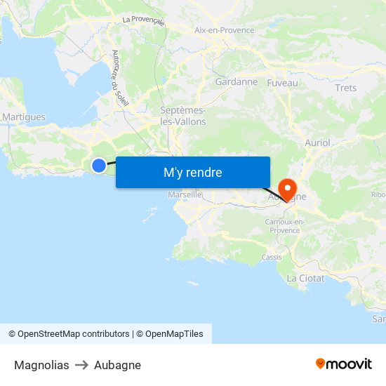 Magnolias to Aubagne map