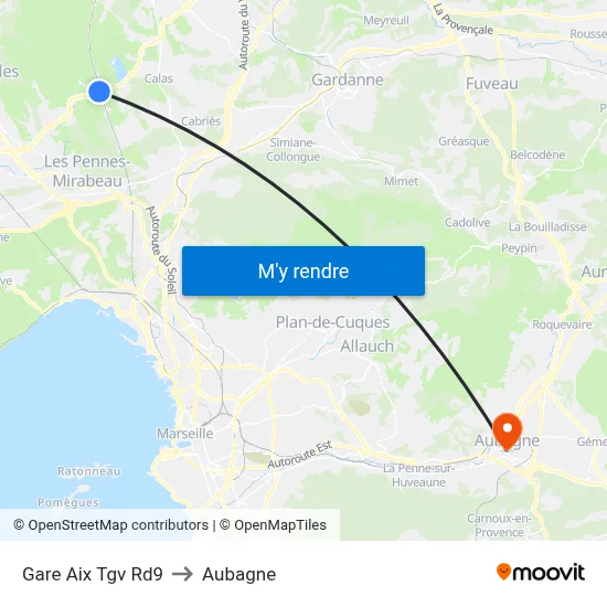 Gare Aix Tgv Rd9 to Aubagne map