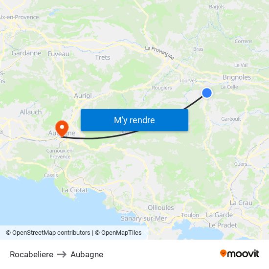 Rocabeliere to Aubagne map