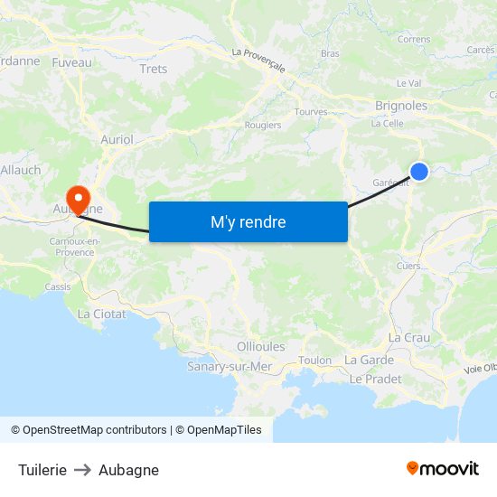 Tuilerie to Aubagne map