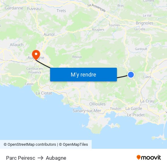 Parc Peiresc to Aubagne map