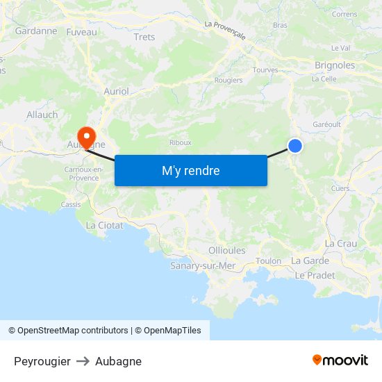 Peyrougier to Aubagne map