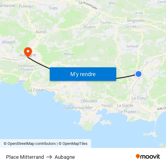 Place Mitterrand to Aubagne map