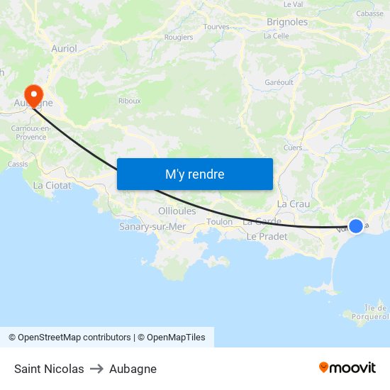 Saint Nicolas to Aubagne map