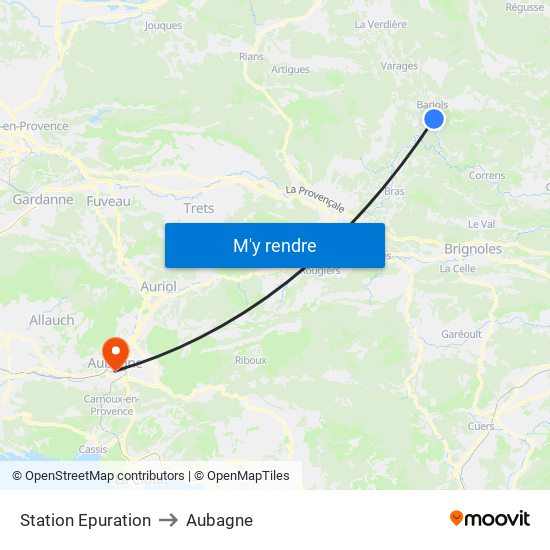 Station Epuration to Aubagne map