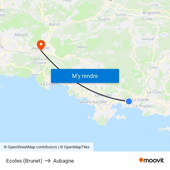 Ecoles (Brunet) to Aubagne map