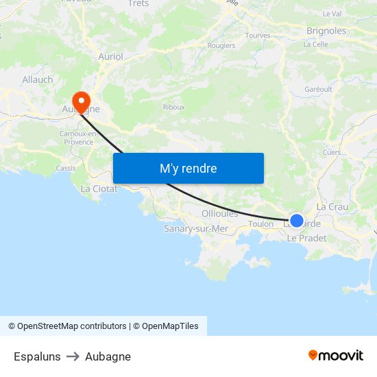 Espaluns to Aubagne map