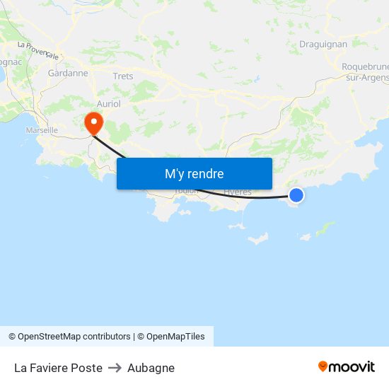 La Faviere Poste to Aubagne map