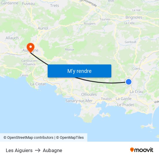 Les Aiguiers to Aubagne map