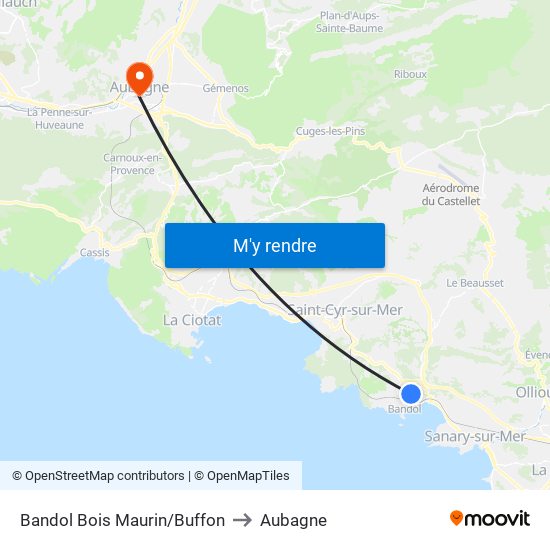 Bandol Bois Maurin/Buffon to Aubagne map