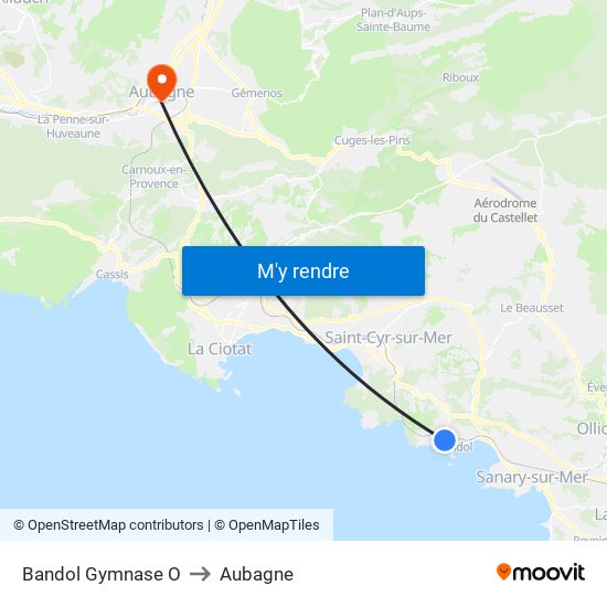 Bandol Gymnase O to Aubagne map