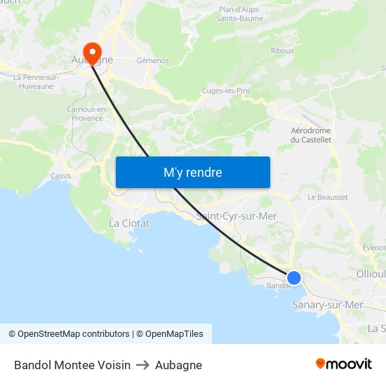 Bandol Montee Voisin to Aubagne map