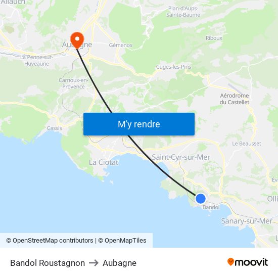 Bandol Roustagnon to Aubagne map