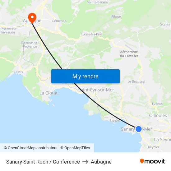 Sanary Saint Roch / Conference to Aubagne map