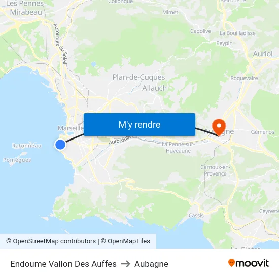 Endoume Vallon Des Auffes to Aubagne map