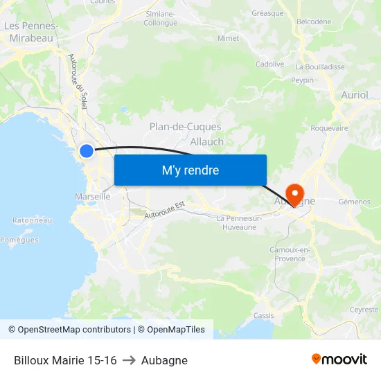 Billoux Mairie 15-16 to Aubagne map