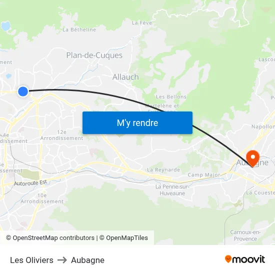 Les Oliviers to Aubagne map