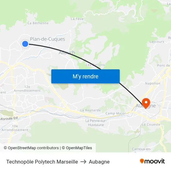 Technopôle Polytech Marseille to Aubagne map