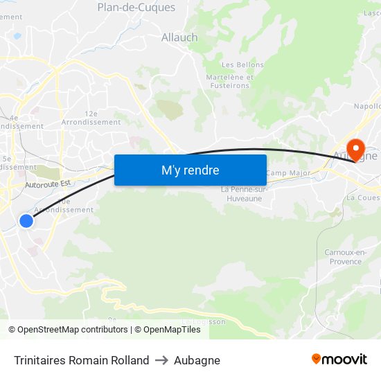 Trinitaires Romain Rolland to Aubagne map