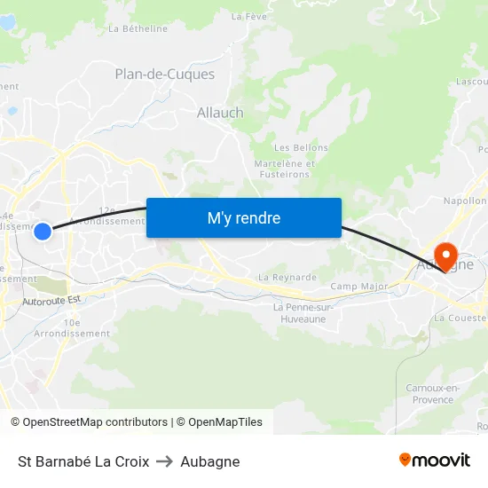 St Barnabé La Croix to Aubagne map