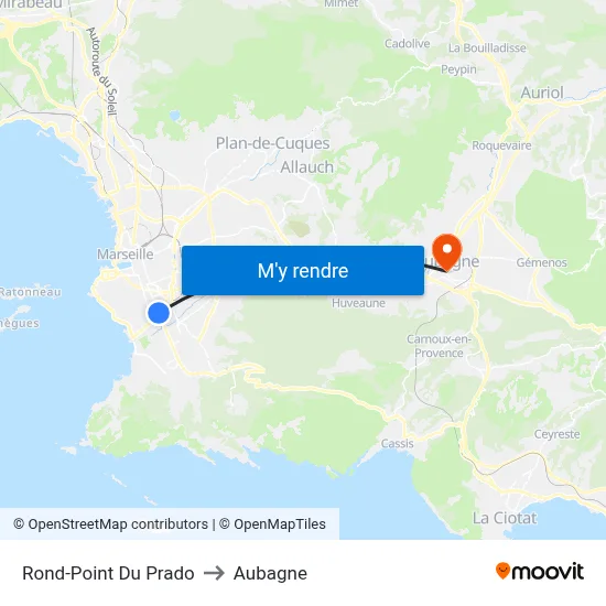 Rond-Point Du Prado to Aubagne map