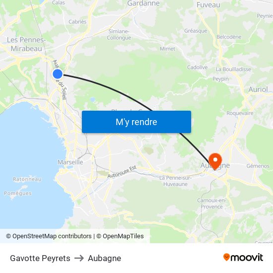 Gavotte Peyrets to Aubagne map