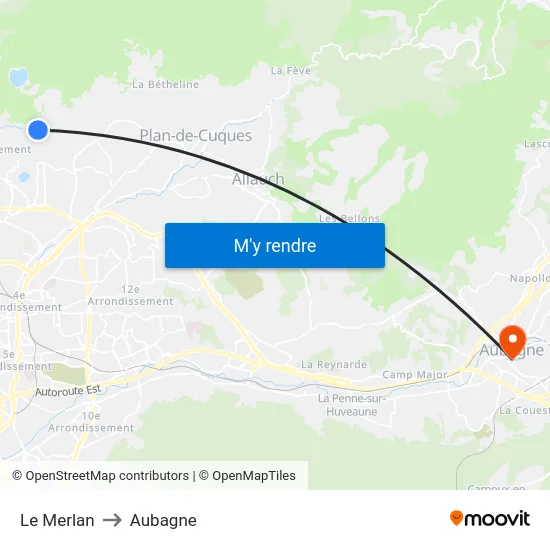 Le Merlan to Aubagne map