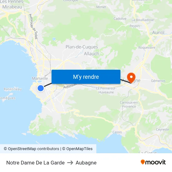 Notre Dame De La Garde to Aubagne map