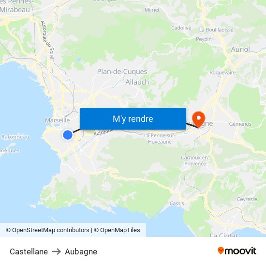 Castellane to Aubagne map