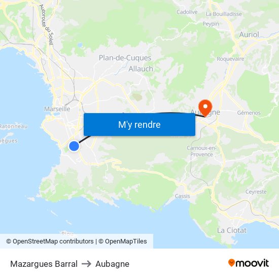 Mazargues Barral to Aubagne map
