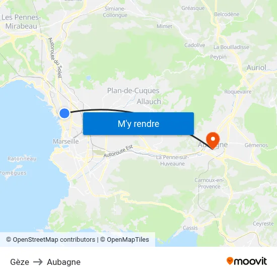 Gèze to Aubagne map