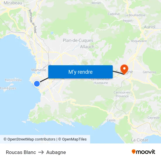 Roucas Blanc to Aubagne map