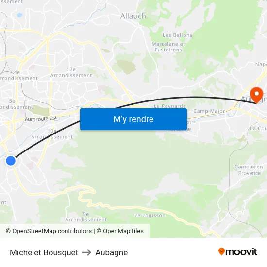 Michelet Bousquet to Aubagne map
