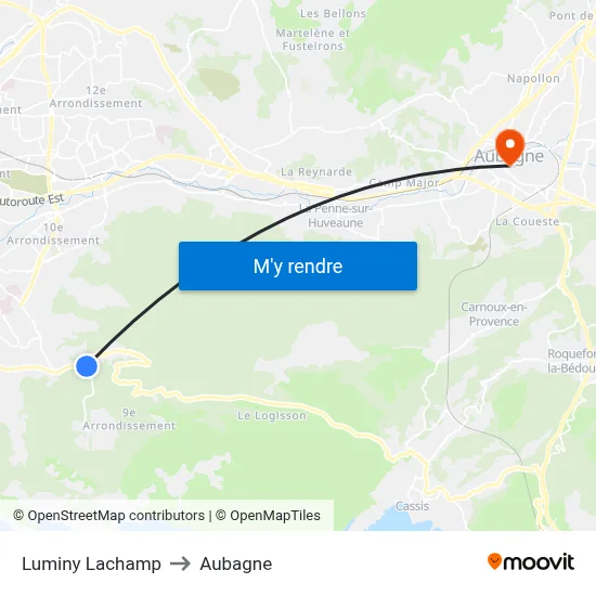 Luminy Lachamp to Aubagne map