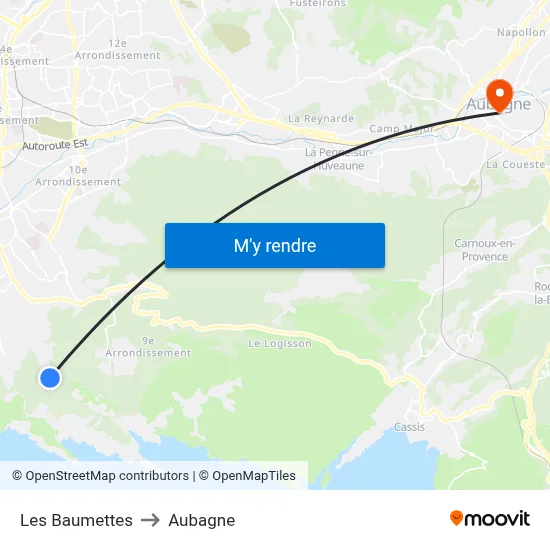 Les Baumettes to Aubagne map