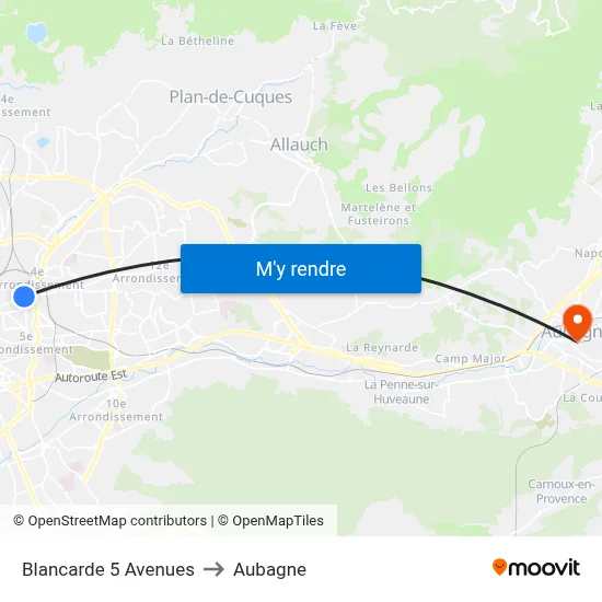 Blancarde 5 Avenues to Aubagne map