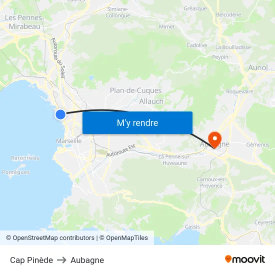 Cap Pinède to Aubagne map