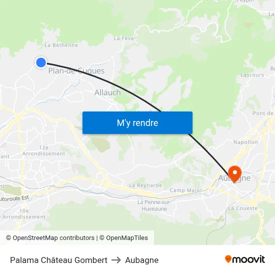Palama Château Gombert to Aubagne map