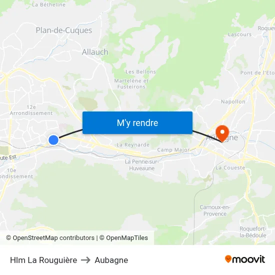 Hlm La Rouguière to Aubagne map