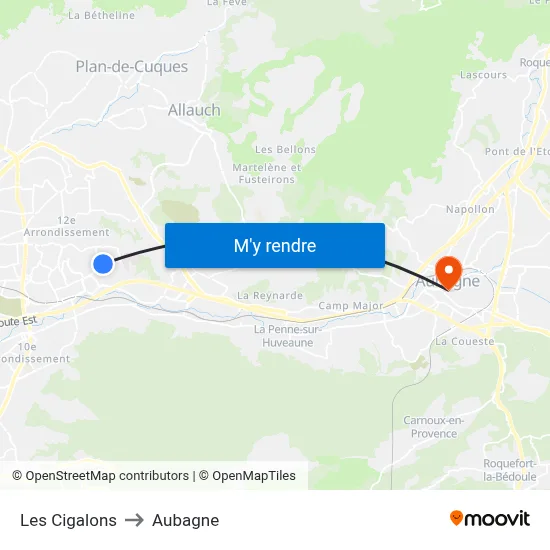 Les Cigalons to Aubagne map