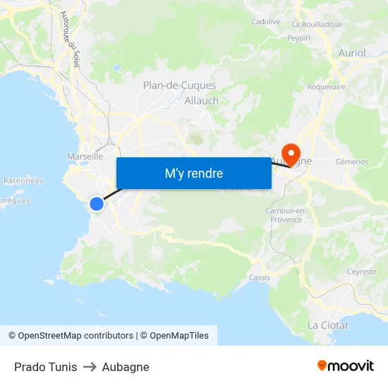 Prado Tunis to Aubagne map