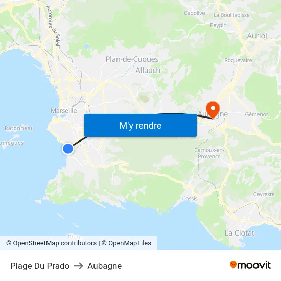 Plage Du Prado to Aubagne map
