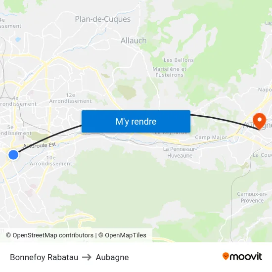 Bonnefoy Rabatau to Aubagne map