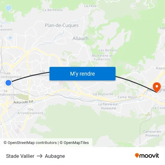 Stade Vallier to Aubagne map