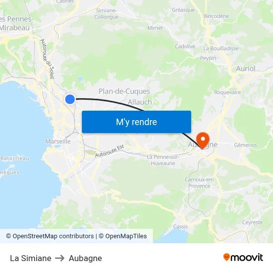 La Simiane to Aubagne map