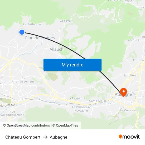 Château Gombert to Aubagne map