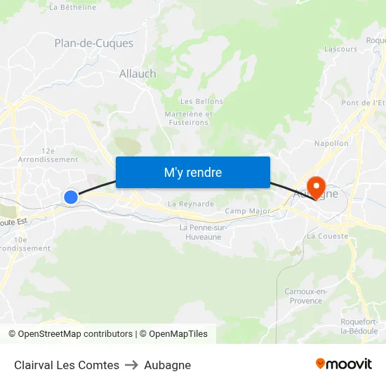 Clairval Les Comtes to Aubagne map