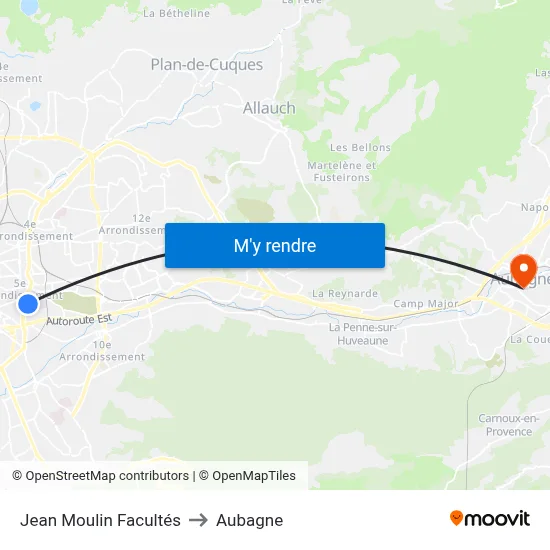 Jean Moulin Facultés to Aubagne map