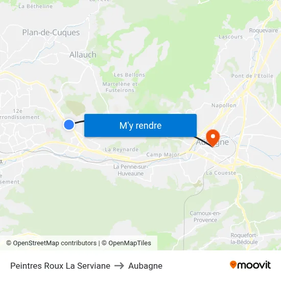 Peintres Roux La Serviane to Aubagne map