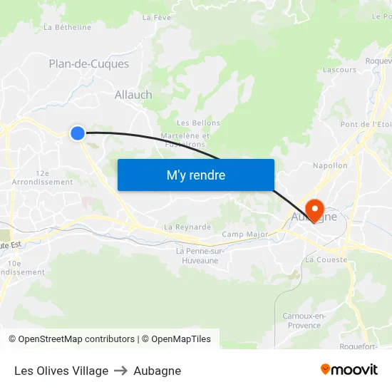 Les Olives Village to Aubagne map